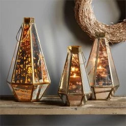 Mud Pie Medium Mercury Glass Brass Lantern