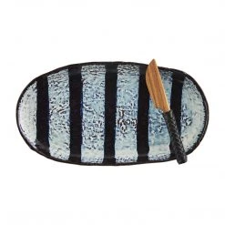 Mud Pie Reactive Black Platter Set, Stripe, 5.25" W X 9.625"