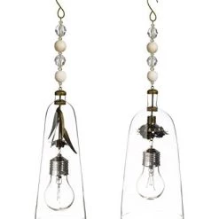 Grasslands Road Large Metal Flower In Glass Cloche Light Decor (Set Of 2), 15", Bronze/Brown/Black/Clear/Tan