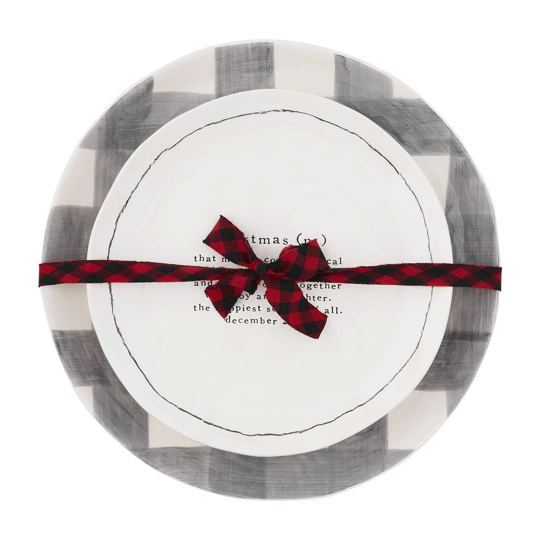 Mud Pie Buffalo Check And Christmas Definition Platter Set, Small 10" Dia | Large 13" Dia 3 Mud Pie Buffalo Check And Christmas Definition Platter Set, Small 10" Dia | Large 13" Dia