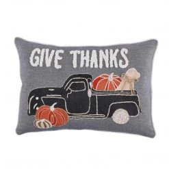 Mud Pie Give Thanks Dog Truck Pillow, 14" X 20", Gray