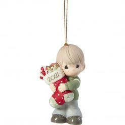 Precious Moments 211010 You Fill Me With Christmas Cheer 2021 Dated Boy Bisque Porcelain Ornament , White