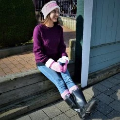 Pudus Chenille Cable Knit Winter Mittenss For Women, Fleece-Lined Warm Gloves Cable Knit Pink