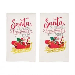 Mud Pie South Carolina Santa Stop Here Christmas Towel