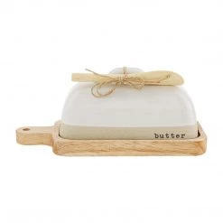 Mud Pie Butter Dish Set, White, Dish 3 1/2" X 8 1/4"