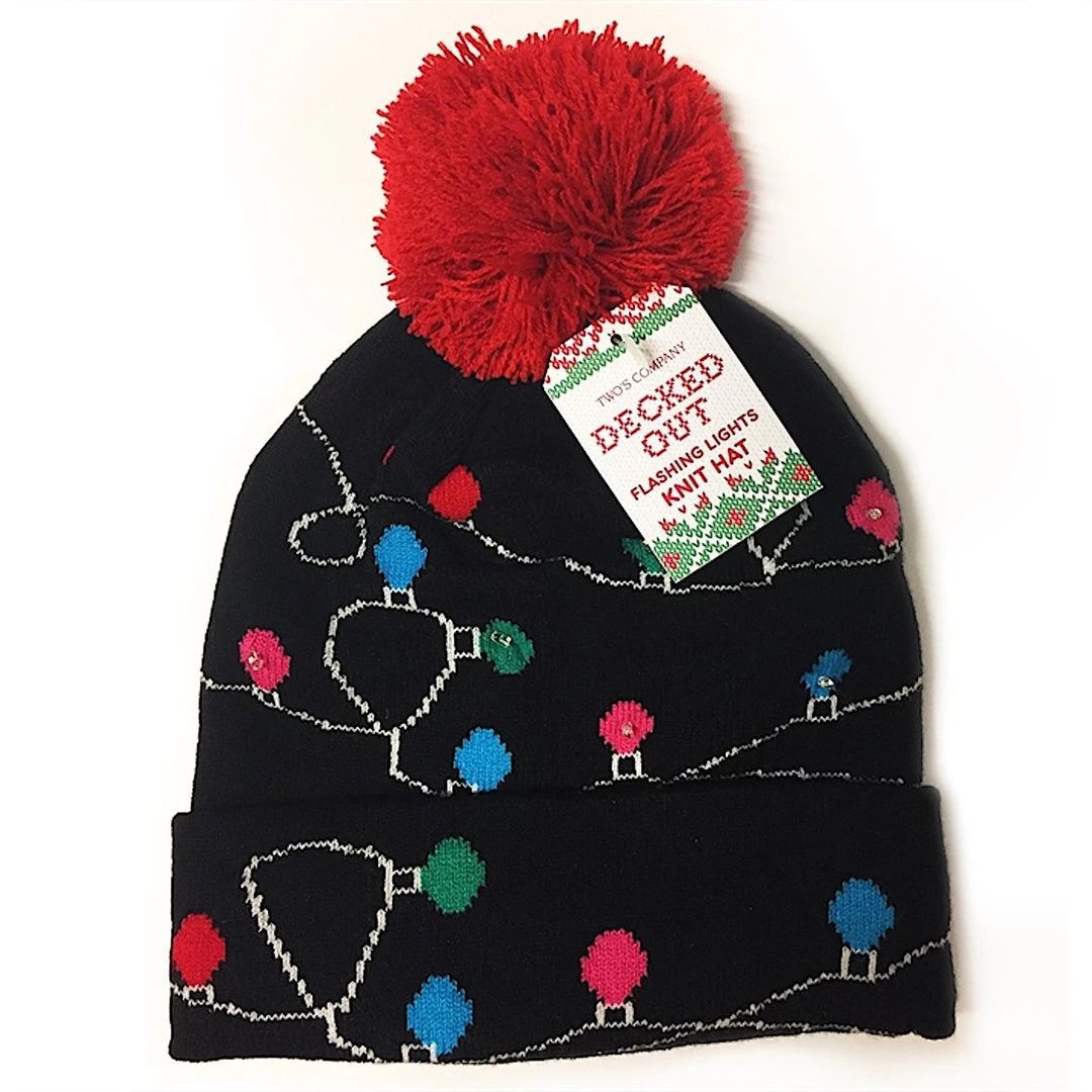 Two's Company Decked Out LED Christmas Light Knit Hat With Pom Pom 1 Two's Company Decked Out LED Christmas Light Knit Hat With Pom Pom