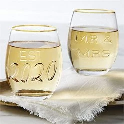 Mud Pie Mr. & Mrs. Embossed Wine Glass Set Of 2 Dated 2020