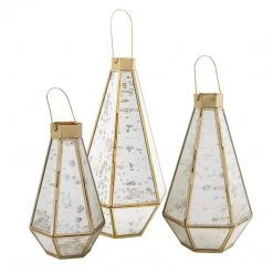 Mud Pie Medium Mercury Glass Brass Lantern