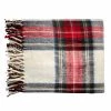 Mud Pie Red Tartan Fringe Throw White