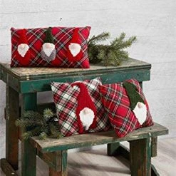 Mud Pie Red Square Small Tartan Gnome Pillow