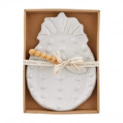 Mud Pie Welcome Cheese Set, Plate 10 1/2" X 7" | Spreader 5 1/2", Cream