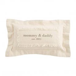 Mud Pie Mommy Daddy EST 2021 Pillow, 1 Count (Pack Of 1), Tan