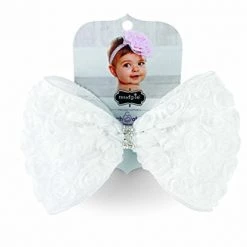 Mud Pie Kids Baby-Girls White Rosette Bow Soft Headband, 12 Months