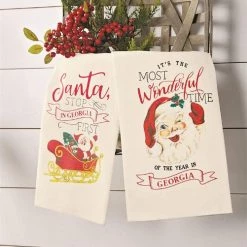 Mud Pie South Carolina Santa Stop Here Christmas Towel