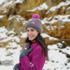 Pudus Classic Knit Winter Beanie Hat - Fluffy Pom Pom & Warm Fleece Lined Polka Dot Multi