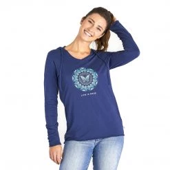 Life Is Good LIG Butterfly Coin Long Sleeve Hooded Smooth Tee Darkest Blue MD (US 8-10) Life Is Good Products