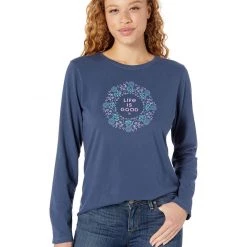 Life Is Good Products Life Is Good Womens Long Sleeve Graphic T-Shirt Crusher ,Pretty,Darkest Blue,Large