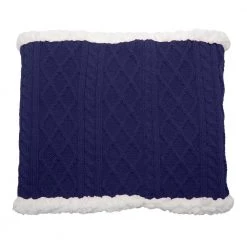 Pudus Cable Knit Winter Infinity Scarf, Fleece-Lined Neck Warmer Circle Snood Cable Knit Navy