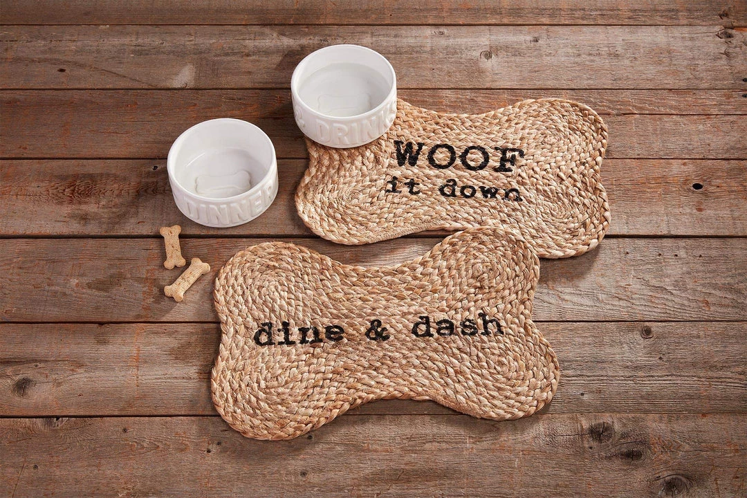 Mud Pie Jute Dog Bowl Mat, Woof 3 Mud Pie Jute Dog Bowl Mat, Woof