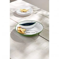 Mud Pie Lake Life Chip And Dip Set, White/Green, 2" X 10 1/2" Dia