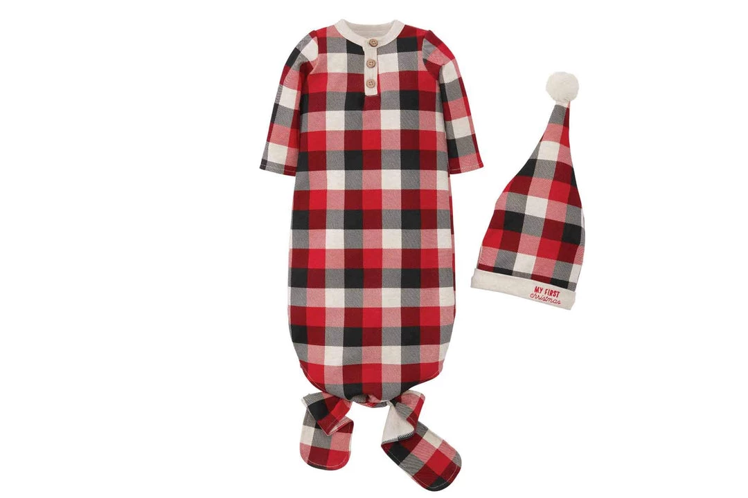 Mud Pie Buffalo Check Gown Cap Set Of 2 (Girl) 3 Mud Pie Buffalo Check Gown Cap Set Of 2 (Girl)