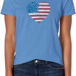 Life Is Good Womens Crusher America Graphic V-Neck T-Shirt, Flag Vintage Blue, Large