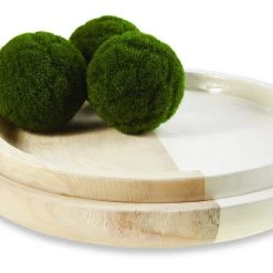 Mud Pie Paulownia Round Tray Set, Small 14" Dia | Large 16" Dia, White