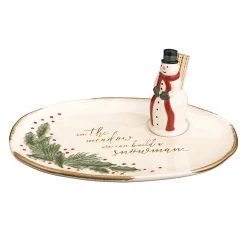 Grasslands Road Snowman Oval Dish With Toothpick Holder