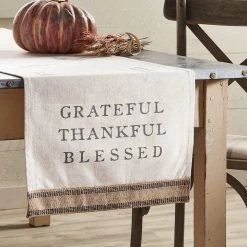Mud Pie Thanksgiving Thankful Table Runner, Beige/Cream, 17