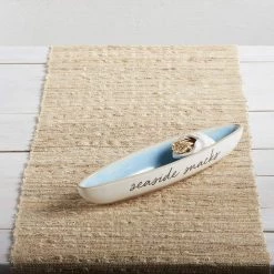 Mud Pie Seaside Snacks Olive Boat, Tray 3" X 14" | Shell 3" X 3 1/4", White