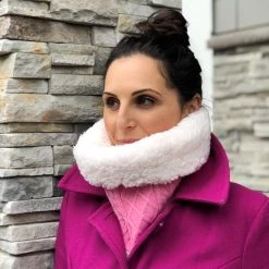 Pudus Cable Knit Winter Infinity Scarf, Fleece-Lined Neck Warmer Circle Snood Cable Knit Pink