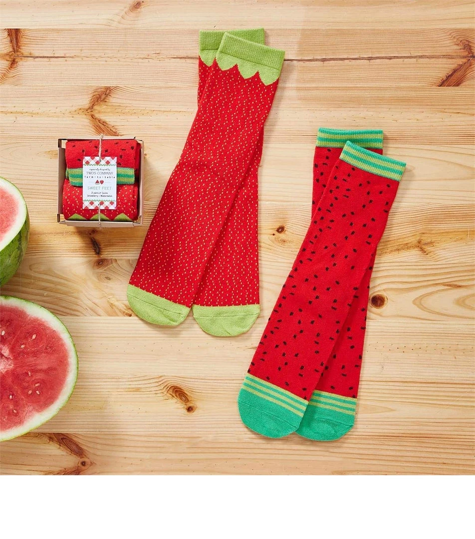 Two's Company Fresh Picked Fruit Set Of 2 Socks In Gift Box 3 Two's Company Fresh Picked Fruit Set Of 2 Socks In Gift Box