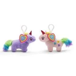 Two's Company 43754 Magical Best Friends Plush Unicorns With Rainbow Hearts Embroidery, BFF Charm And Clip-on Attachment, Set Of 2, 5.25-inch Length