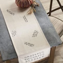 Mud Pie Thanksgiving Thankful Table Runner, Beige/Cream, 17