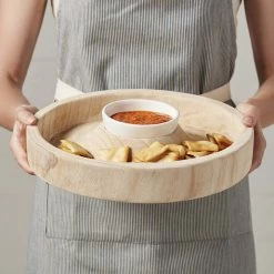 Mud Pie Paulownia Chip Ceramic Dip Bowl, 2" X 13" Dia 2" X 4 1/2" Dia, Tan