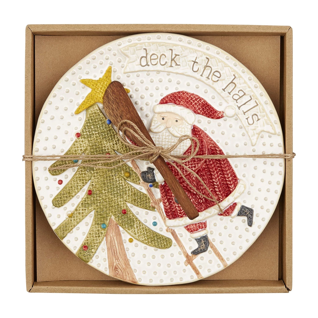 Mud Pie, Deck The Halls, Christmas Santa Cheese Set, Plate 8" Dia | Spreader 5 1/2" 1 Mud Pie, Deck The Halls, Christmas Santa Cheese Set, Plate 8" Dia | Spreader 5 1/2"
