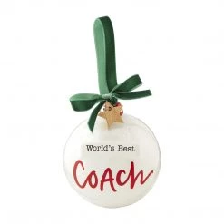 Mud Pie Ceramic Christmas Ball Ornament, Best Coach, 4.5" X 4"