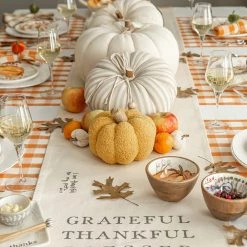 Mud Pie Thanksgiving Thankful Table Runner, Beige/Cream, 17