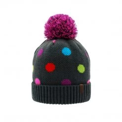 Pudus Classic Knit Winter Beanie Hat - Fluffy Pom Pom & Warm Fleece Lined Polka Dot Multi