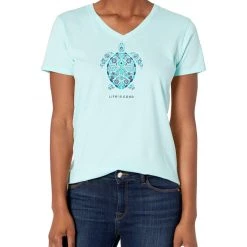 Life Is Good Womens Animal Graphic V-Neck T-Shirt, Turtle Bermuda Blue, Small Life Is Good Products