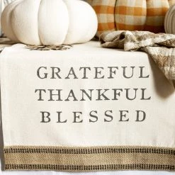 Mud Pie Thanksgiving Thankful Table Runner, Beige/Cream, 17