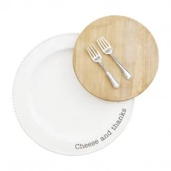 Mud Pie 85 Circa Cheese Set, White, Plate 10.5" Board 6.5" Dia | Fork 4.25", 10 1/2" Dia 6 1/2" Dia 4 1/4"