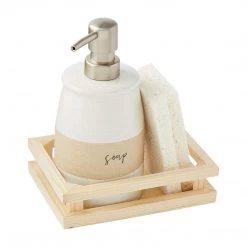 Mud Pie Stoneware Soap And Sponge Caddy Set