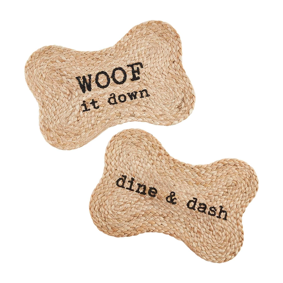 Mud Pie Jute Dog Bowl Mat, Woof 2 Mud Pie Jute Dog Bowl Mat, Woof