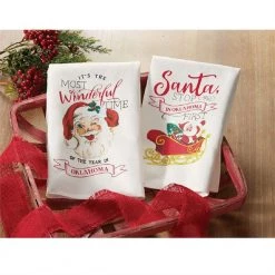 Mud Pie South Carolina Santa Stop Here Christmas Towel