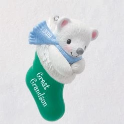Hallmark Keepsake 2019 Great-Grandson Bear In Christmas Stocking Dated Ornament