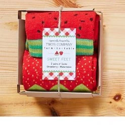Two's Company Fresh Picked Fruit Set Of 2 Socks In Gift Box