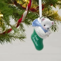 Hallmark Keepsake 2019 Great-Grandson Bear In Christmas Stocking Dated Ornament
