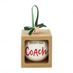 Mud Pie Ceramic Christmas Ball Ornament, Best Coach, 4.5