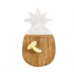 Mud Pie 4755043 Marble And Wood Pineapple Serving Board, One Size, White Brown